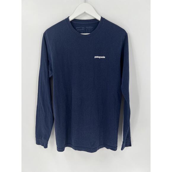 Patagonia T Shirt Mens Small Blue Regular Fit Long Sleeve Graphic Print Back - Picture 1 of 16